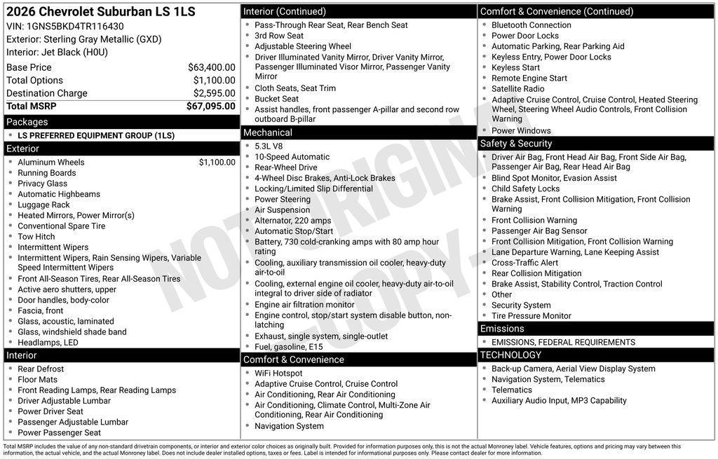 new 2026 Chevrolet Suburban car, priced at $67,095