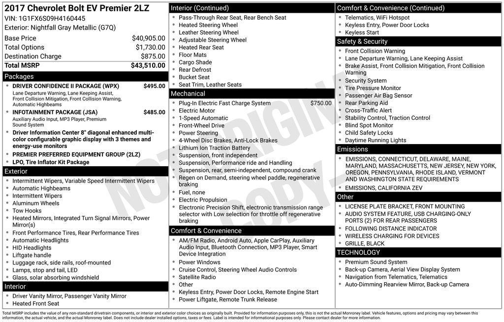 used 2017 Chevrolet Bolt EV car, priced at $11,690