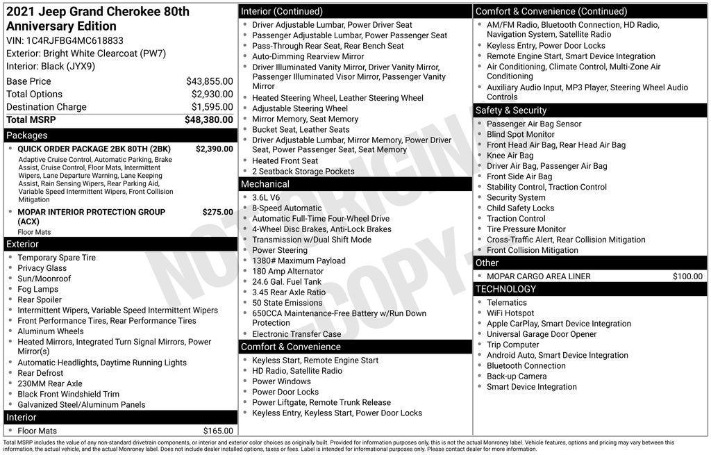 used 2021 Jeep Grand Cherokee car, priced at $24,109