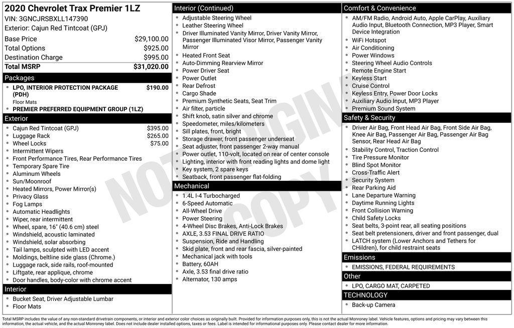 used 2020 Chevrolet Trax car, priced at $19,072