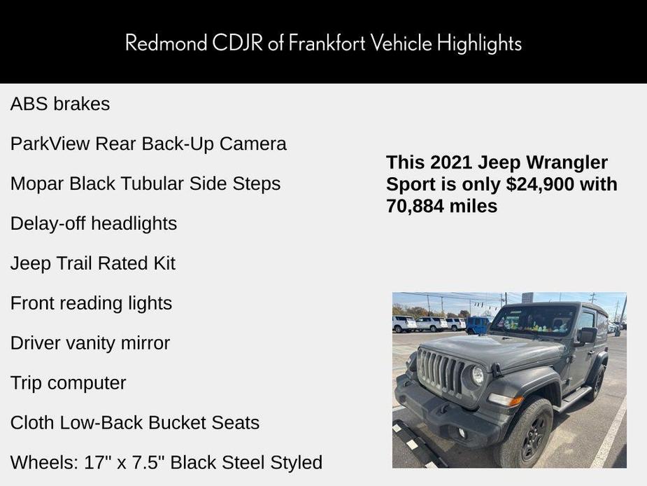 used 2021 Jeep Wrangler car, priced at $24,900