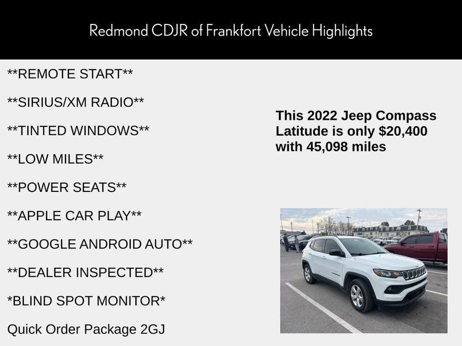 used 2022 Jeep Compass car, priced at $20,400