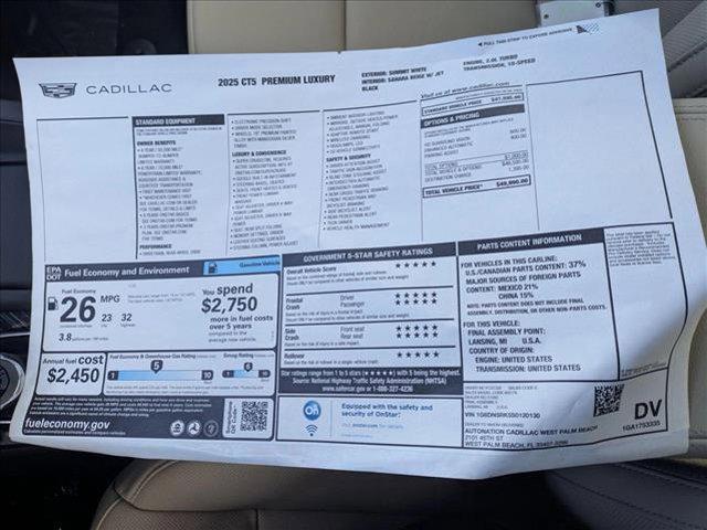 new 2025 Cadillac CT5 car, priced at $48,590