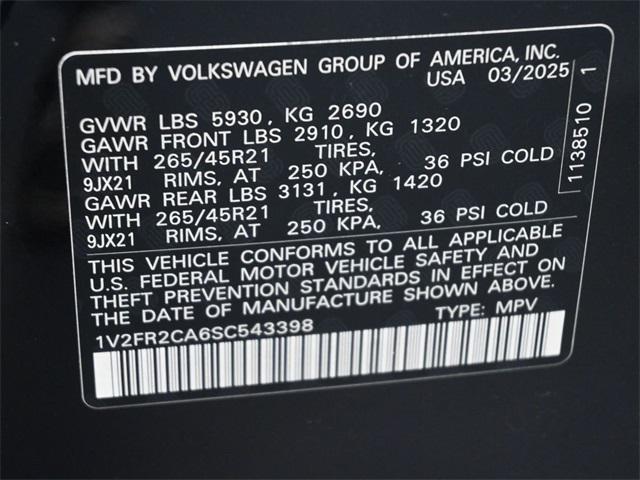 new 2025 Volkswagen Atlas car, priced at $51,411