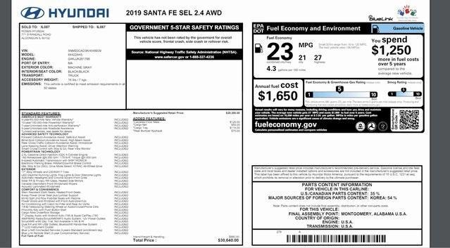 used 2019 Hyundai Santa Fe car, priced at $19,991