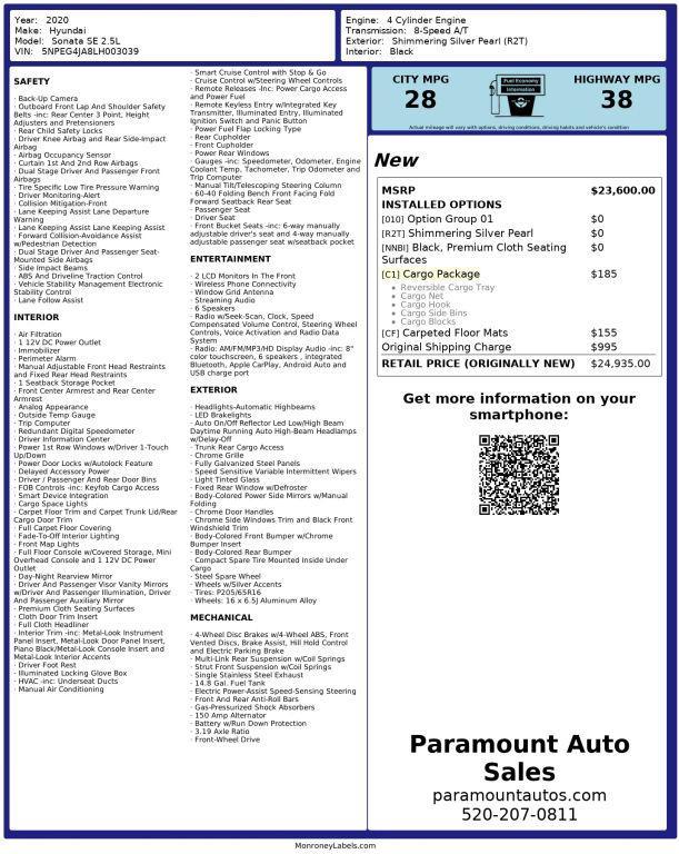 used 2020 Hyundai Sonata car, priced at $12,990