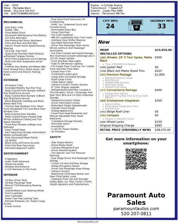 used 2019 Mercedes-Benz GLA 250 car, priced at $18,990