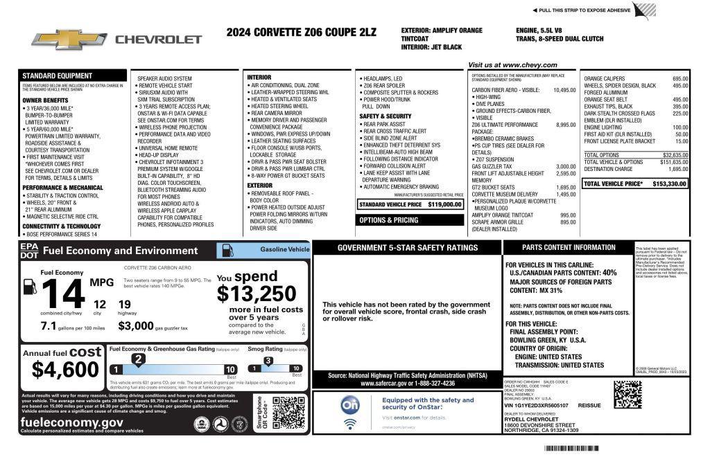 used 2024 Chevrolet Corvette car, priced at $126,990