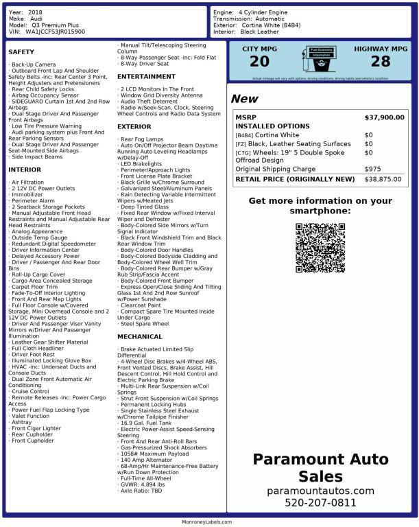 used 2018 Audi Q3 car, priced at $16,990
