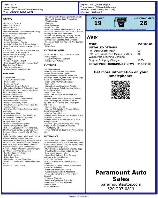 used 2017 Acura MDX car, priced at $19,990