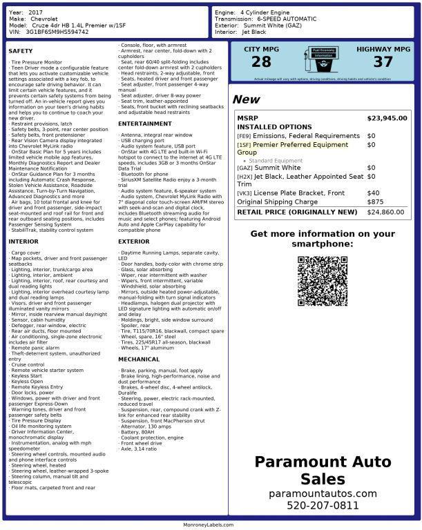 used 2017 Chevrolet Cruze car, priced at $11,990