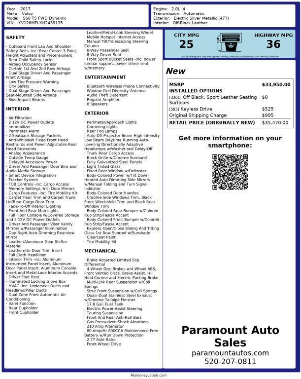 used 2017 Volvo S60 car, priced at $12,990