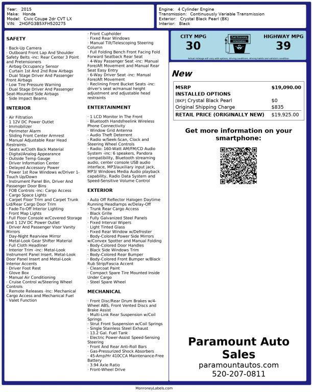 used 2015 Honda Civic car, priced at $12,990