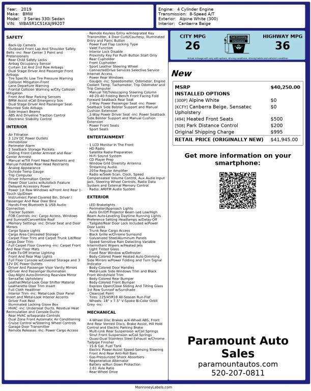 used 2019 BMW 330 car, priced at $18,990