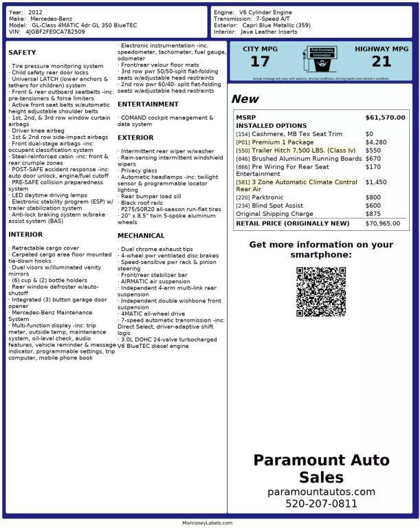 used 2012 Mercedes-Benz GL-Class car, priced at $11,990