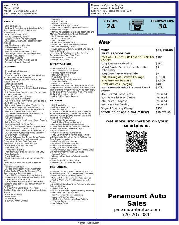 used 2018 BMW 530 car, priced at $18,990