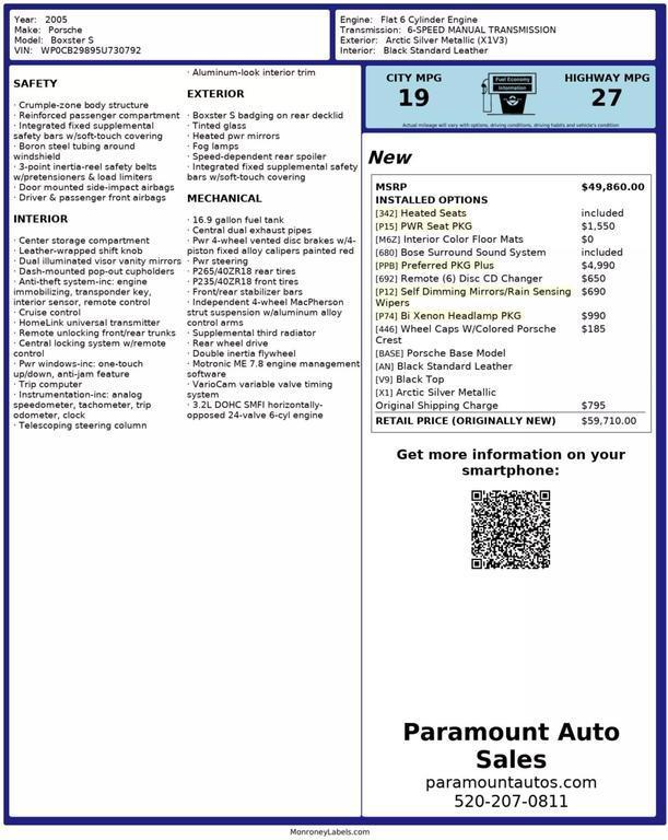 used 2005 Porsche Boxster car, priced at $24,990