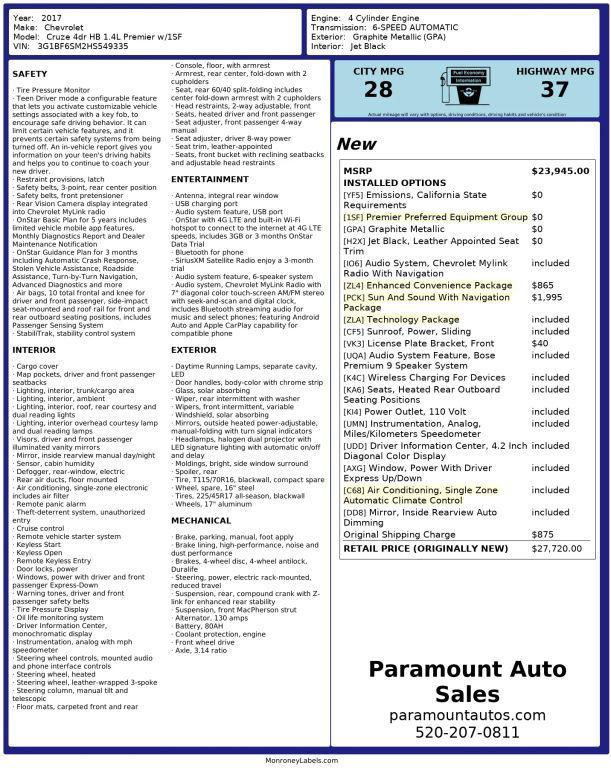 used 2017 Chevrolet Cruze car, priced at $12,990