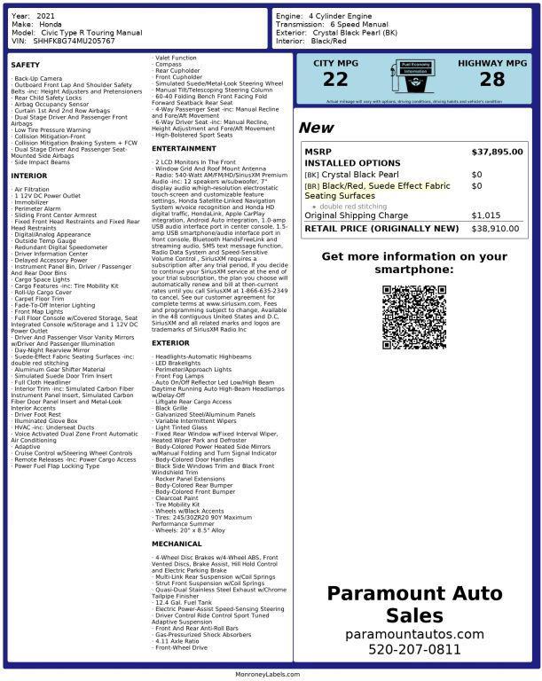 used 2021 Honda Civic Type R car, priced at $42,990