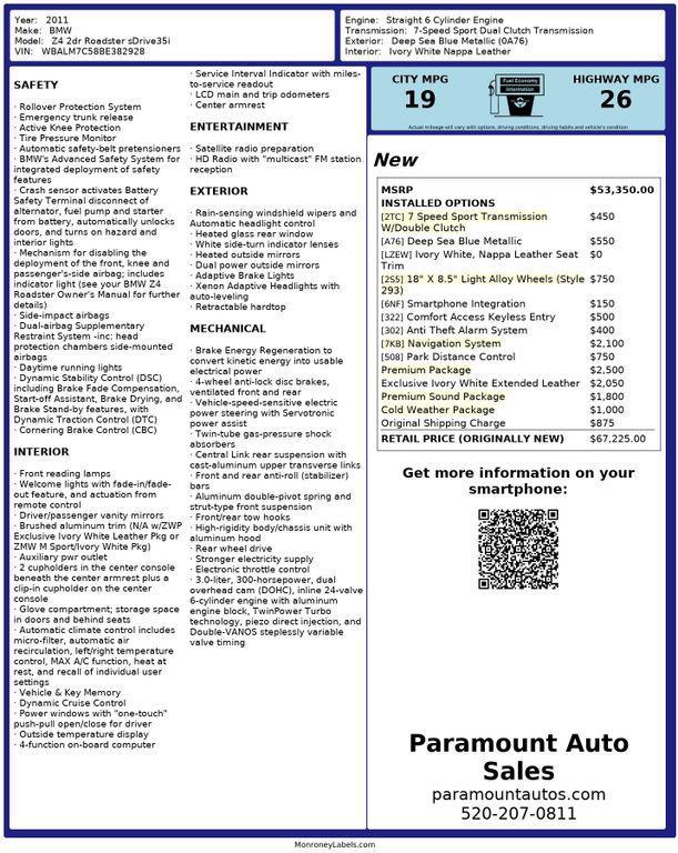 used 2011 BMW Z4 car, priced at $18,990