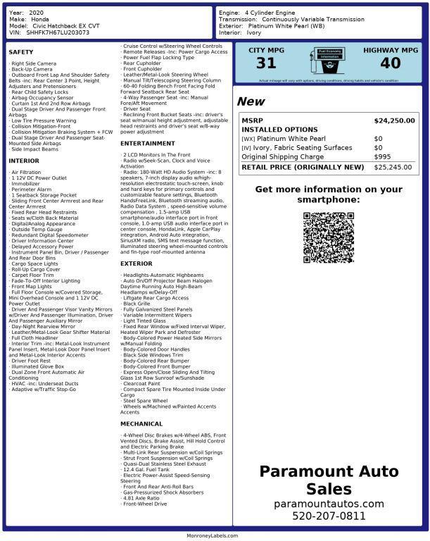 used 2020 Honda Civic car, priced at $19,990