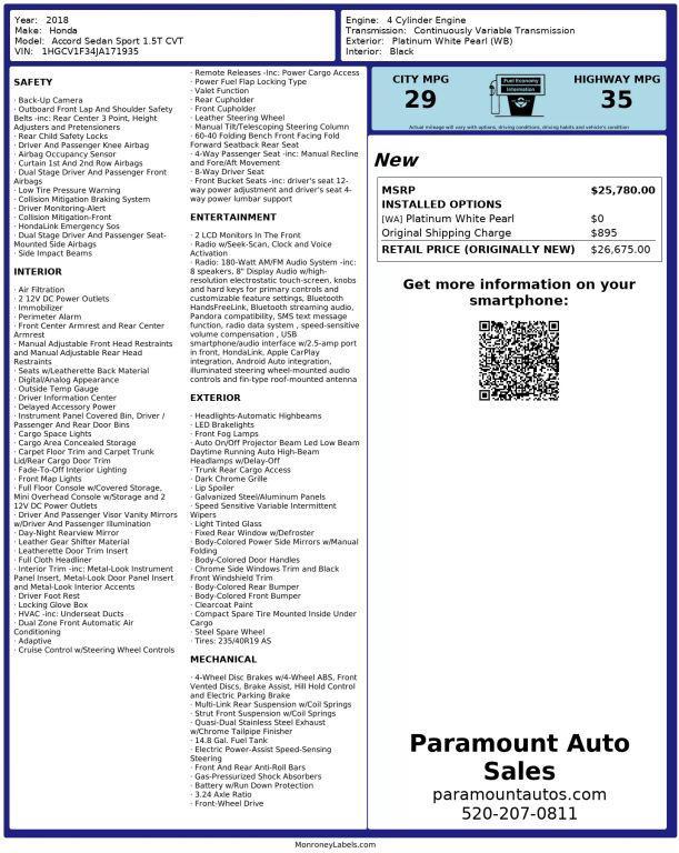 used 2018 Honda Accord car, priced at $19,990