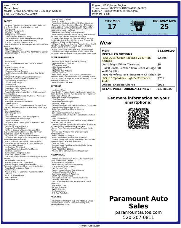 used 2015 Jeep Grand Cherokee car, priced at $14,990