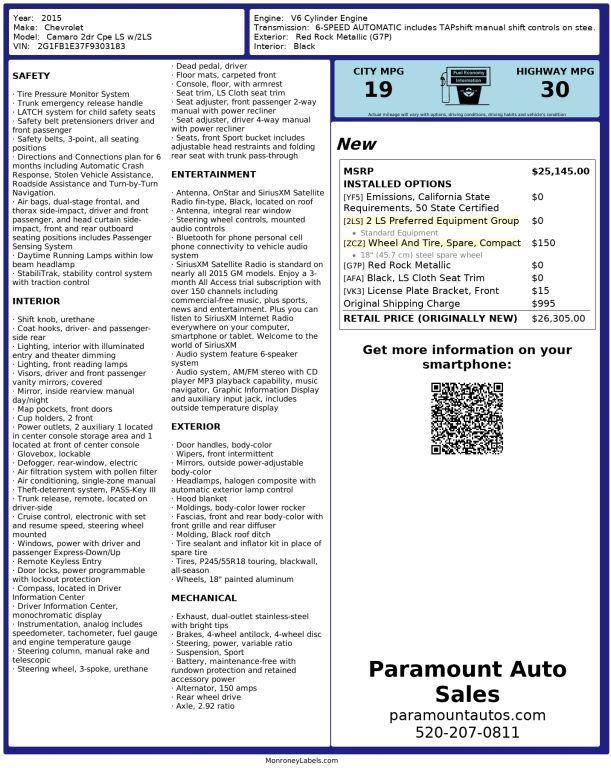 used 2015 Chevrolet Camaro car, priced at $13,990