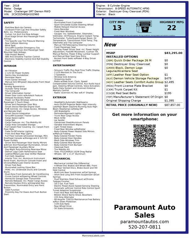 used 2018 Dodge Challenger car, priced at $93,990