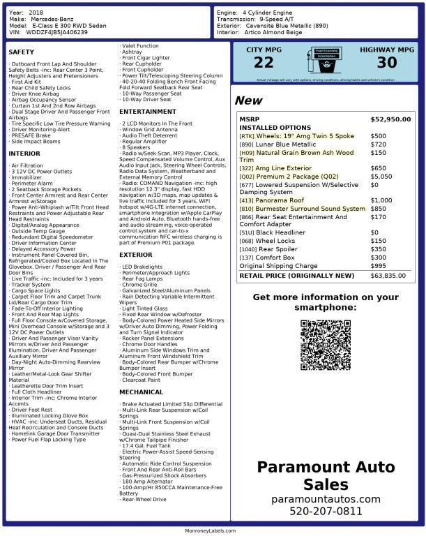 used 2018 Mercedes-Benz E-Class car, priced at $19,990