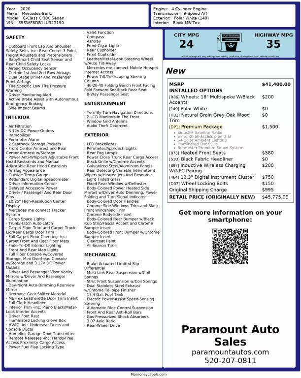 used 2020 Mercedes-Benz C-Class car, priced at $18,990