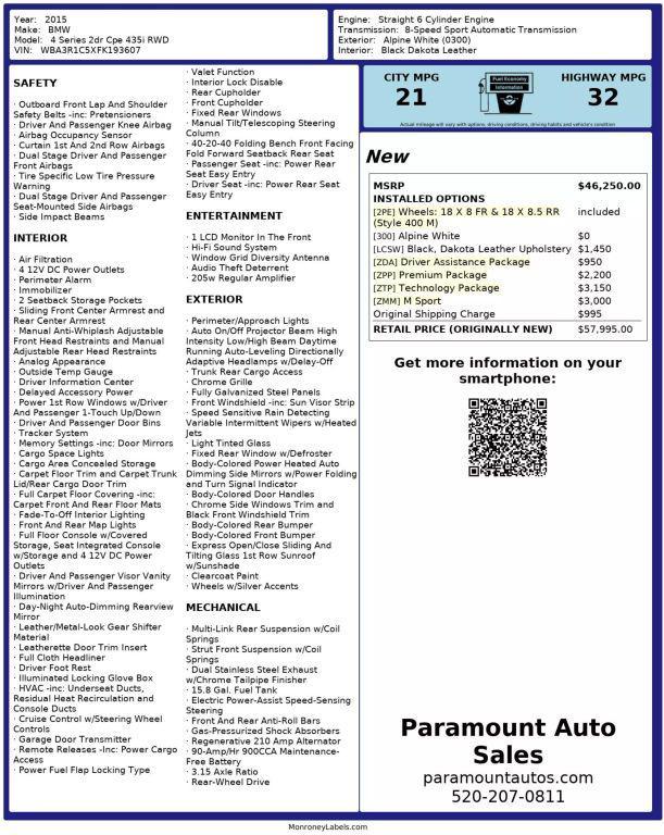 used 2015 BMW 435 car, priced at $17,990