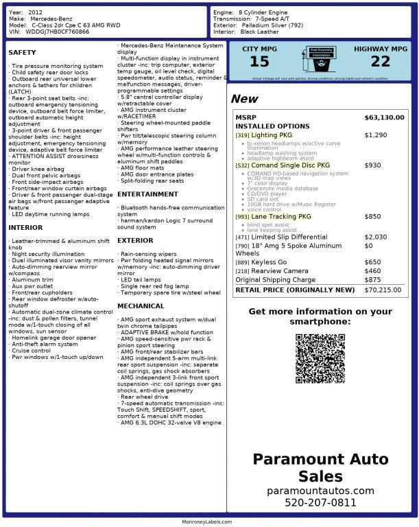 used 2012 Mercedes-Benz C-Class car, priced at $27,990