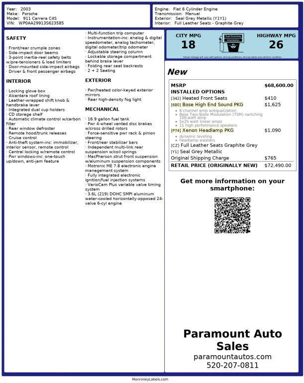 used 2003 Porsche 911 car, priced at $38,990