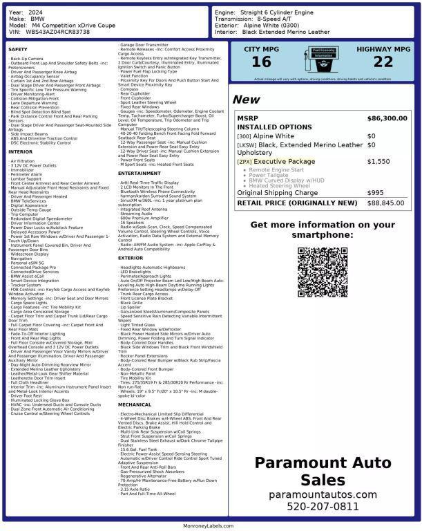 used 2024 BMW M4 car, priced at $76,990