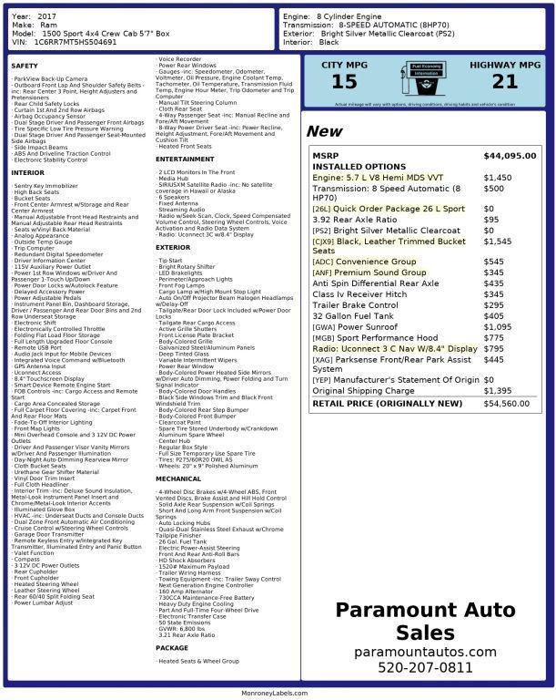 used 2017 Ram 1500 car, priced at $26,990