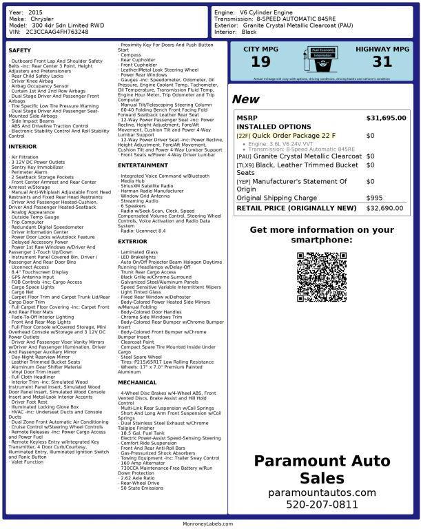 used 2015 Chrysler 300 car, priced at $11,990