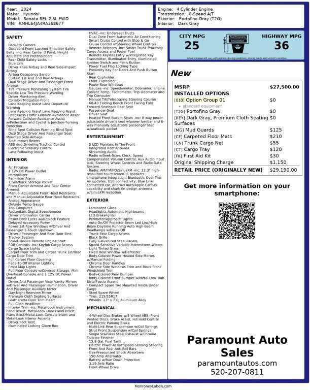 used 2024 Hyundai Sonata car, priced at $22,990