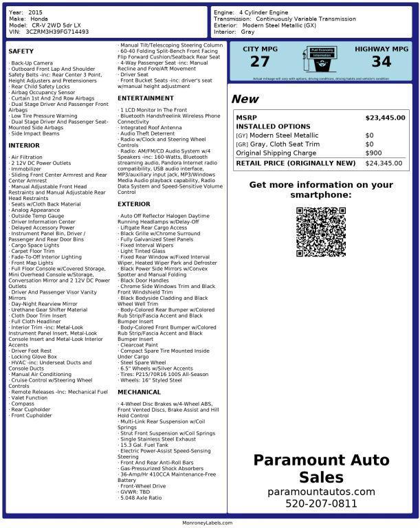 used 2015 Honda CR-V car, priced at $13,990