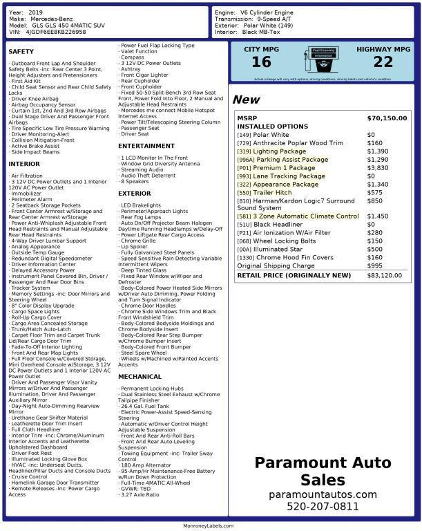 used 2019 Mercedes-Benz GLS 450 car, priced at $24,990