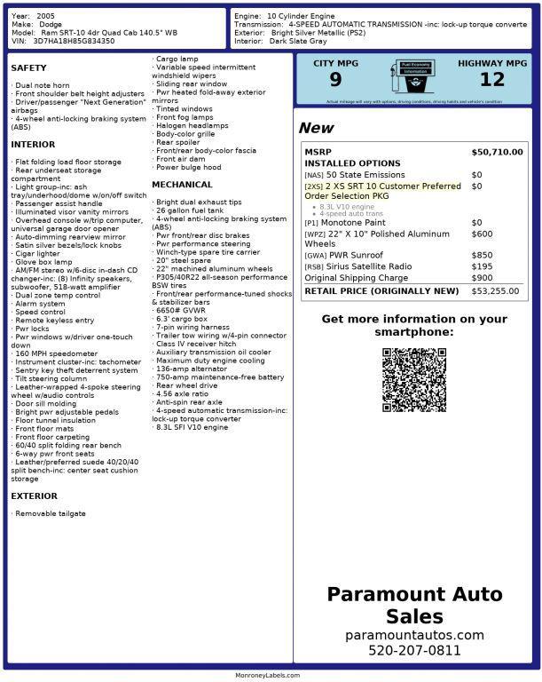 used 2005 Dodge Ram 1500 car, priced at $32,990