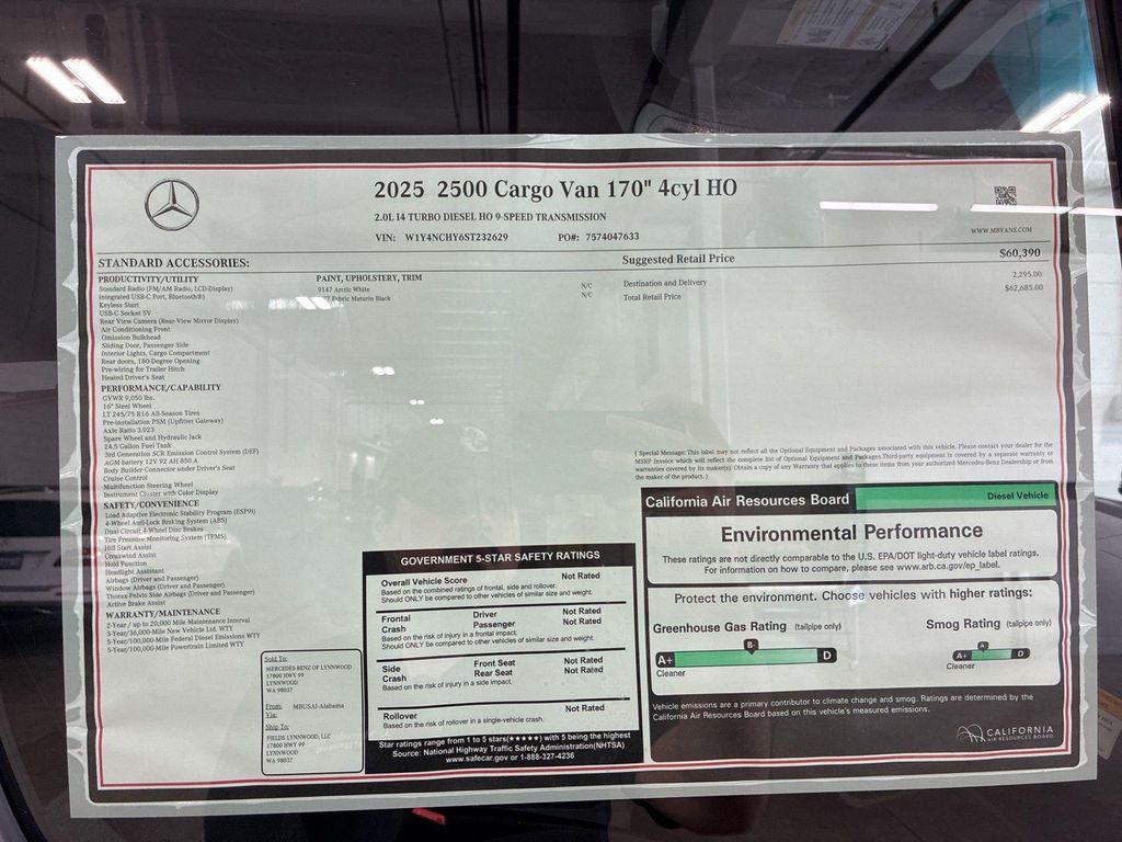 new 2025 Mercedes-Benz Sprinter 2500 car, priced at $62,685