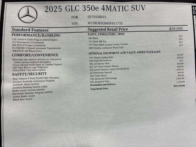 new 2025 Mercedes-Benz GLC 350e car, priced at $66,730