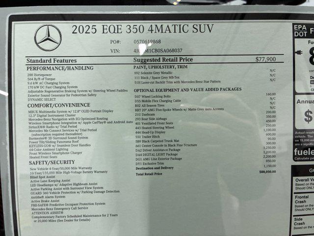 new 2025 Mercedes-Benz EQE 350 car, priced at $88,050