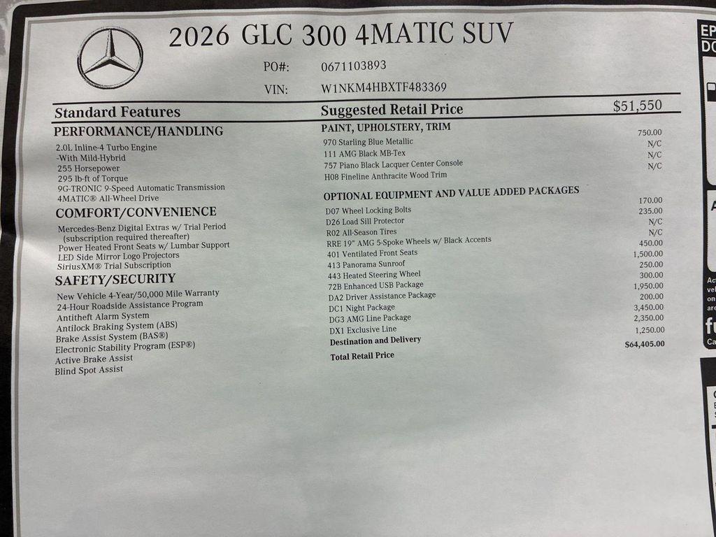 new 2026 Mercedes-Benz GLC 300 car, priced at $64,405