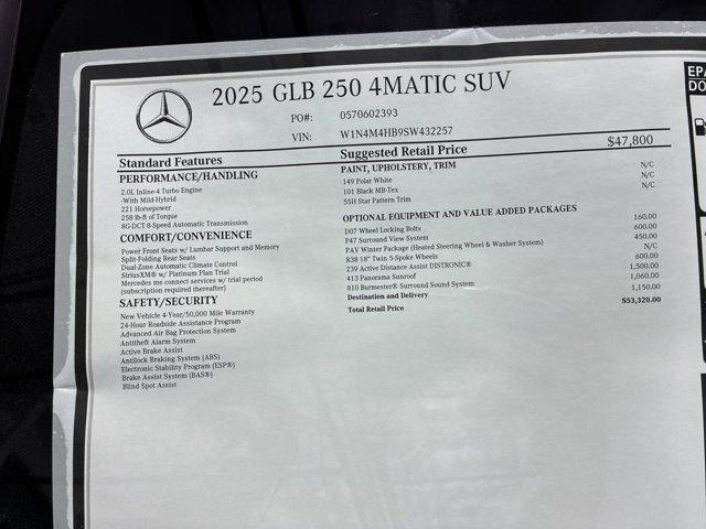 new 2025 Mercedes-Benz GLB 250 car, priced at $53,320