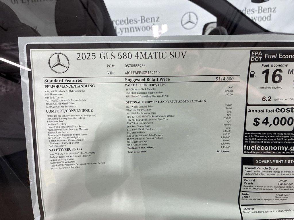 new 2025 Mercedes-Benz GLS 580 car, priced at $122,910