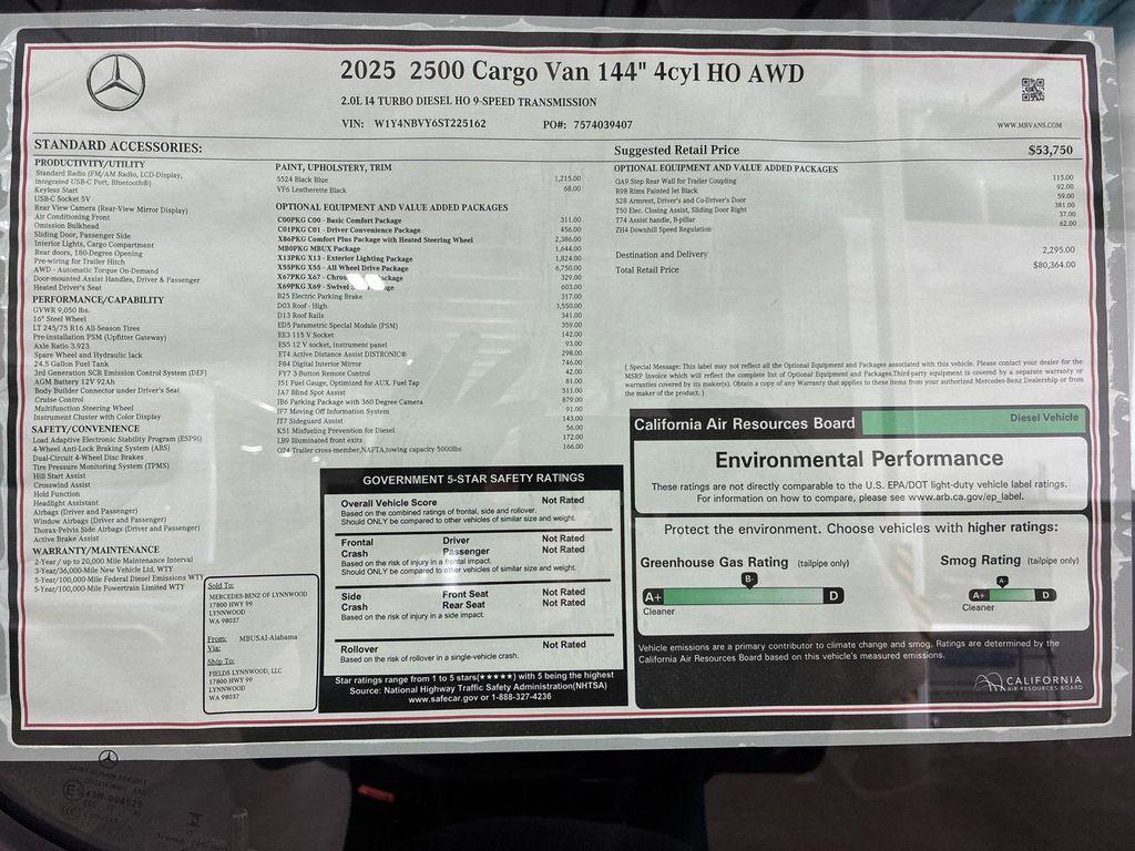 new 2025 Mercedes-Benz Sprinter 2500 car, priced at $80,364