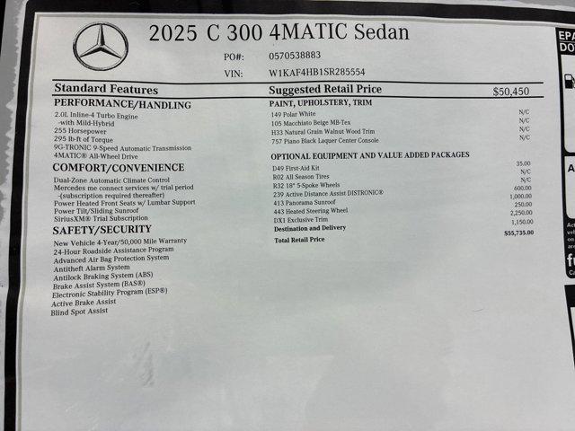 new 2025 Mercedes-Benz C-Class car, priced at $55,735