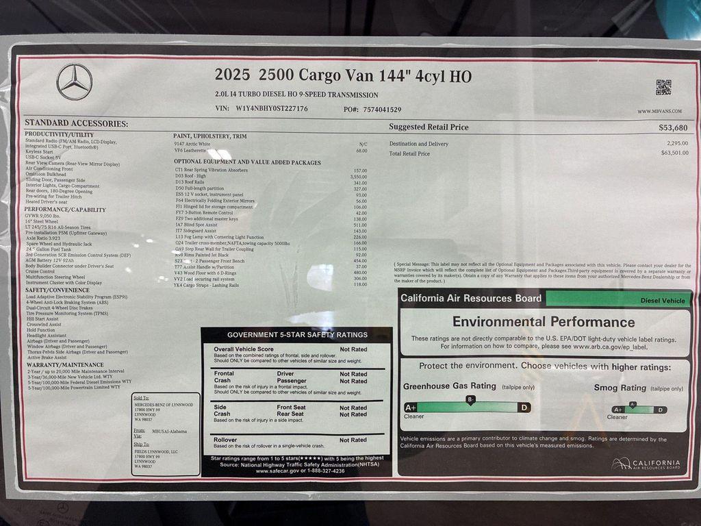 new 2025 Mercedes-Benz Sprinter 2500 car, priced at $63,501